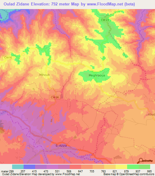 Oulad Zidane,Algeria Elevation Map