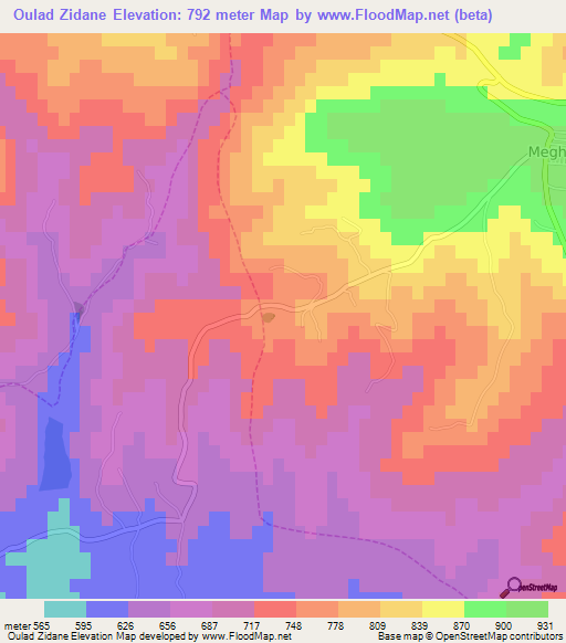 Oulad Zidane,Algeria Elevation Map