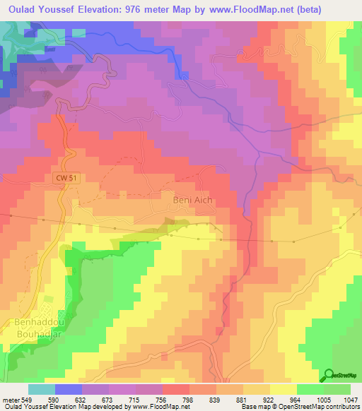 Oulad Youssef,Algeria Elevation Map