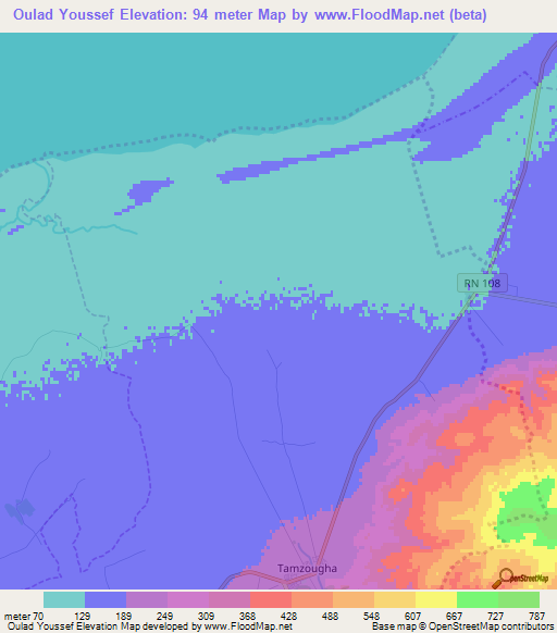 Oulad Youssef,Algeria Elevation Map