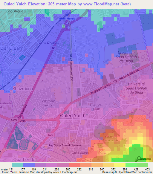 Oulad Yaich,Algeria Elevation Map