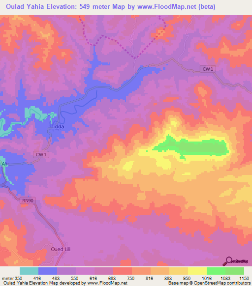 Oulad Yahia,Algeria Elevation Map