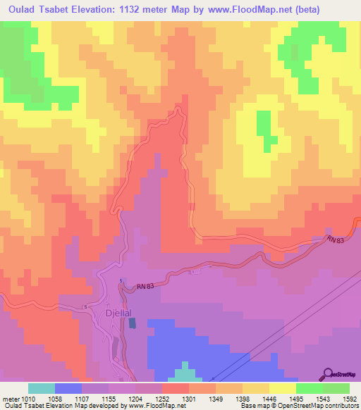 Oulad Tsabet,Algeria Elevation Map