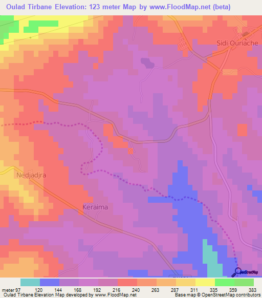 Oulad Tirbane,Algeria Elevation Map