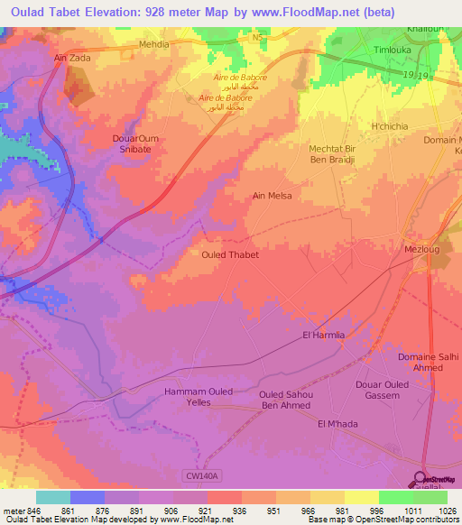 Oulad Tabet,Algeria Elevation Map