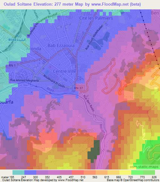 Oulad Soltane,Algeria Elevation Map