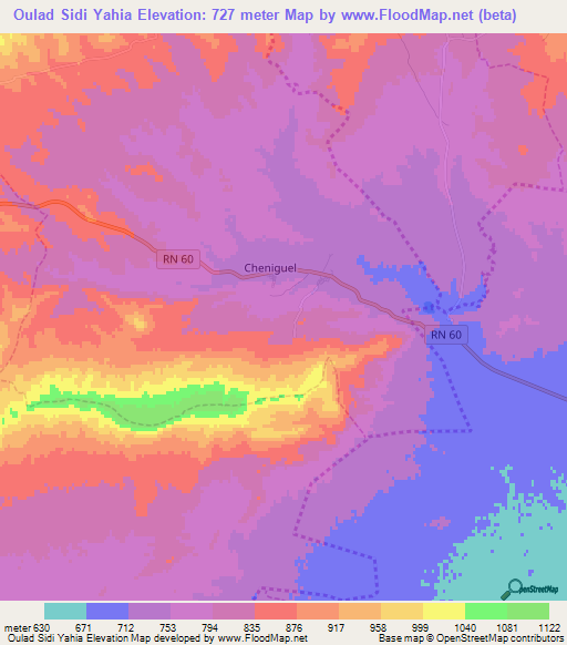 Oulad Sidi Yahia,Algeria Elevation Map