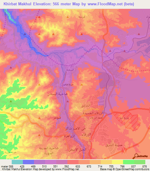 Khirbat Makhul,Jordan Elevation Map