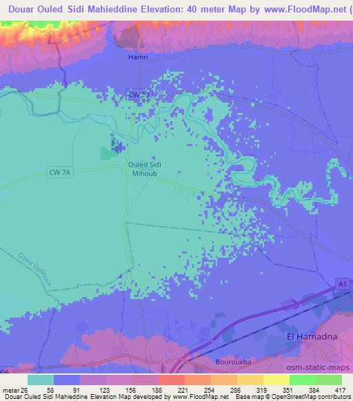 Douar Ouled Sidi Mahieddine,Algeria Elevation Map