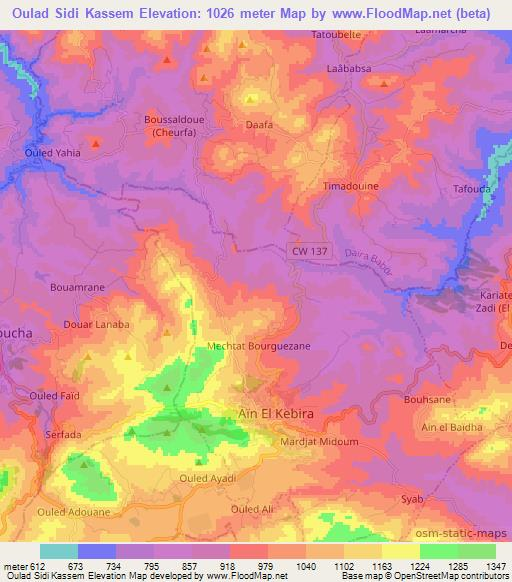 Oulad Sidi Kassem,Algeria Elevation Map
