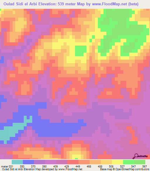 Oulad Sidi el Arbi,Algeria Elevation Map