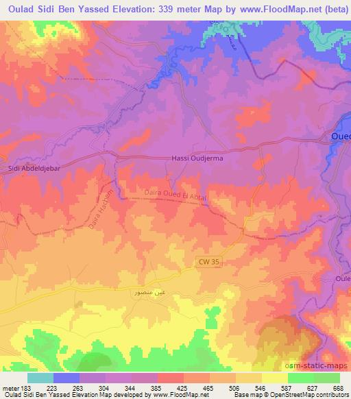 Oulad Sidi Ben Yassed,Algeria Elevation Map