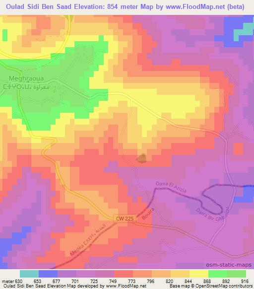 Oulad Sidi Ben Saad,Algeria Elevation Map