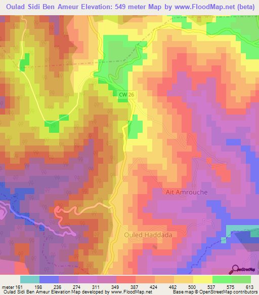 Oulad Sidi Ben Ameur,Algeria Elevation Map