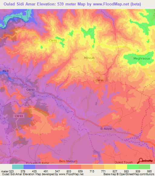 Oulad Sidi Amar,Algeria Elevation Map