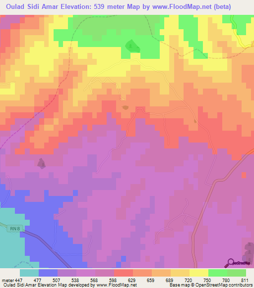 Oulad Sidi Amar,Algeria Elevation Map