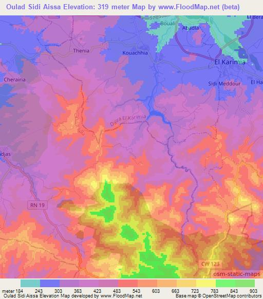 Oulad Sidi Aissa,Algeria Elevation Map
