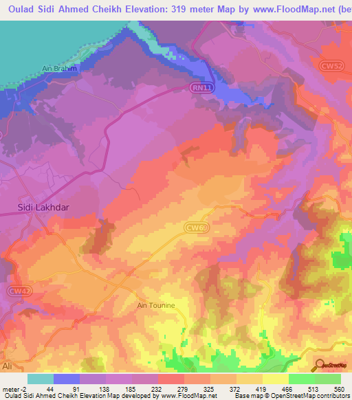 Oulad Sidi Ahmed Cheikh,Algeria Elevation Map