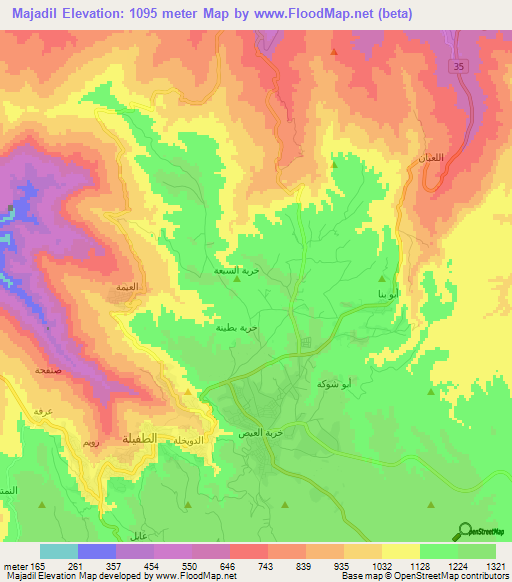 Majadil,Jordan Elevation Map