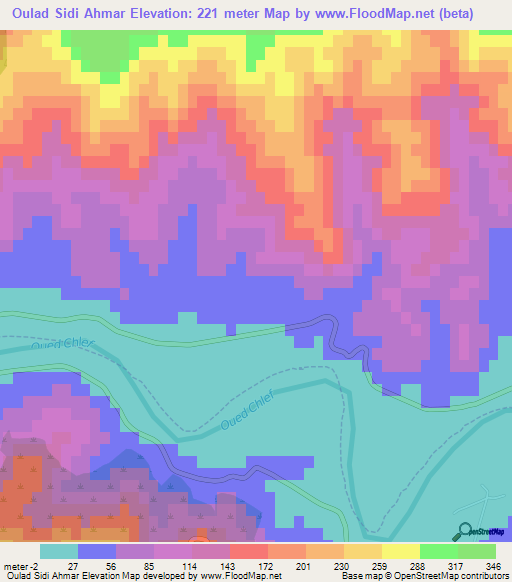 Oulad Sidi Ahmar,Algeria Elevation Map