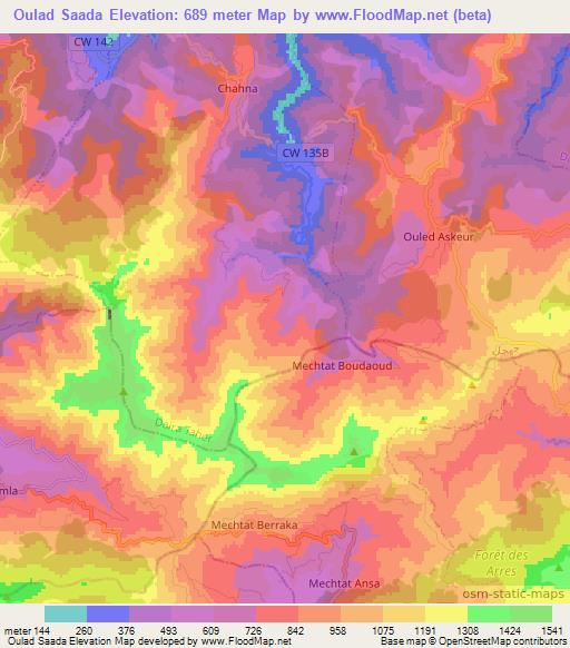 Oulad Saada,Algeria Elevation Map