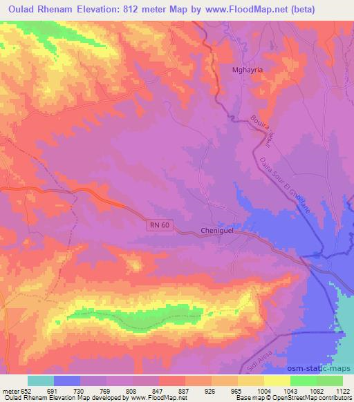 Oulad Rhenam,Algeria Elevation Map