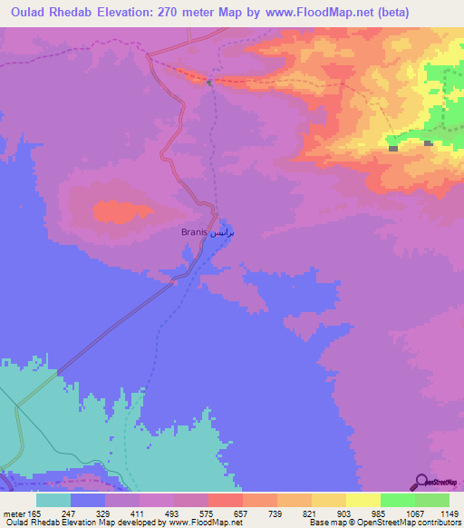 Oulad Rhedab,Algeria Elevation Map