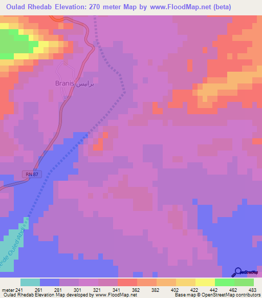 Oulad Rhedab,Algeria Elevation Map