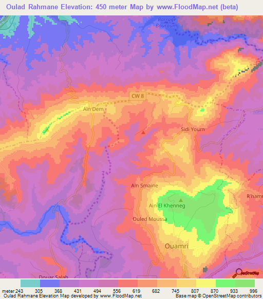 Oulad Rahmane,Algeria Elevation Map