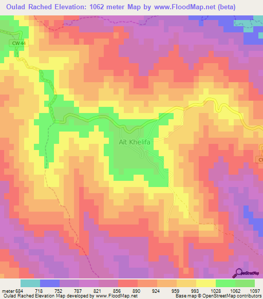 Oulad Rached,Algeria Elevation Map