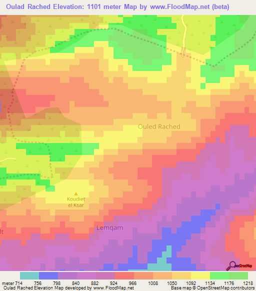 Oulad Rached,Algeria Elevation Map