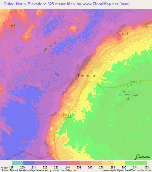 Oulad Noun,Algeria Elevation Map