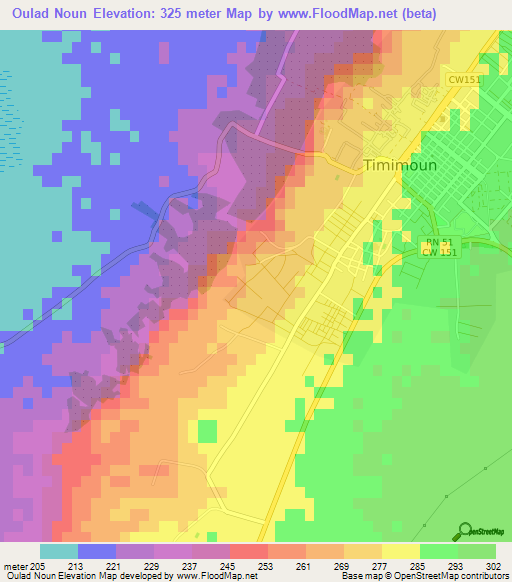 Oulad Noun,Algeria Elevation Map
