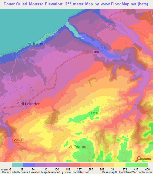 Douar Ouled Moussa,Algeria Elevation Map