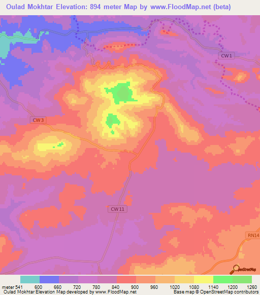 Oulad Mokhtar,Algeria Elevation Map
