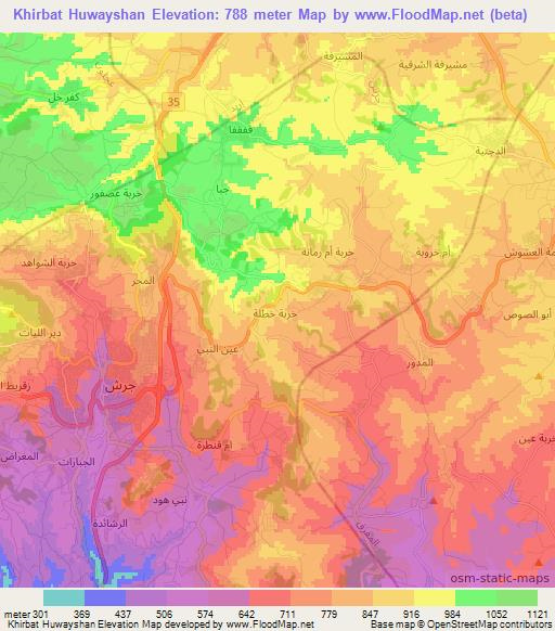 Khirbat Huwayshan,Jordan Elevation Map
