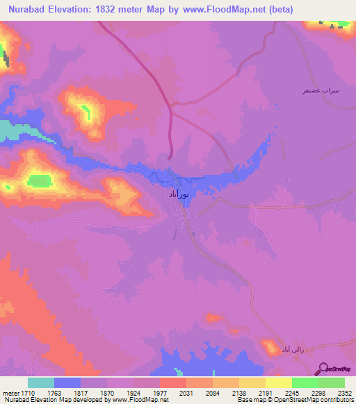 Nurabad,Iran Elevation Map