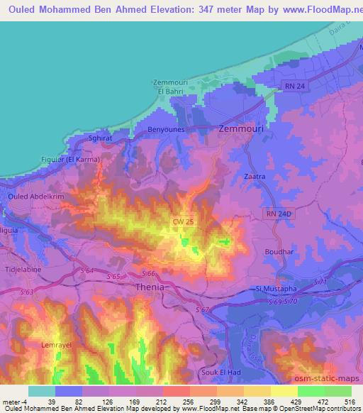 Ouled Mohammed Ben Ahmed,Algeria Elevation Map
