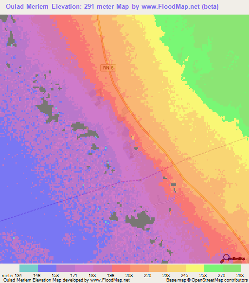 Oulad Meriem,Algeria Elevation Map