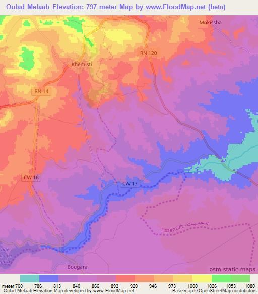 Oulad Melaab,Algeria Elevation Map