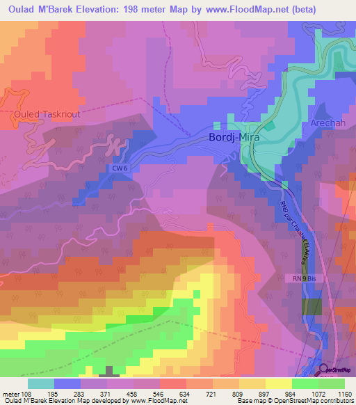 Oulad M'Barek,Algeria Elevation Map