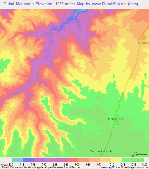 Oulad Mannsour,Algeria Elevation Map