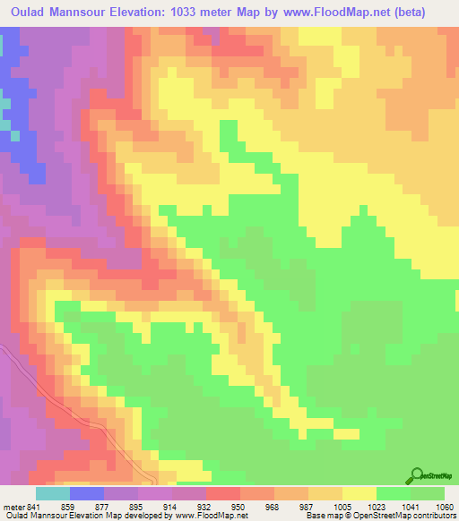 Oulad Mannsour,Algeria Elevation Map