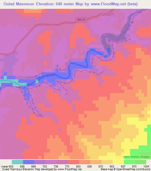 Oulad Mannsour,Algeria Elevation Map