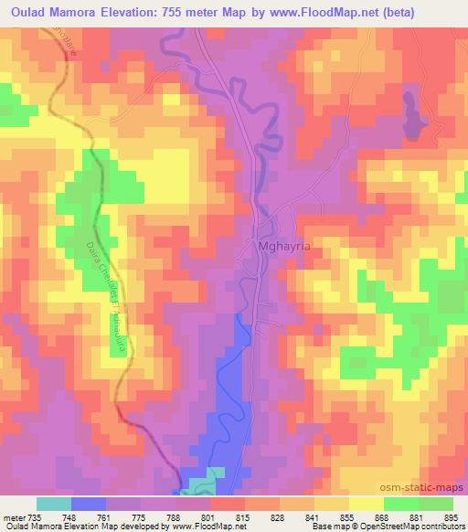 Oulad Mamora,Algeria Elevation Map