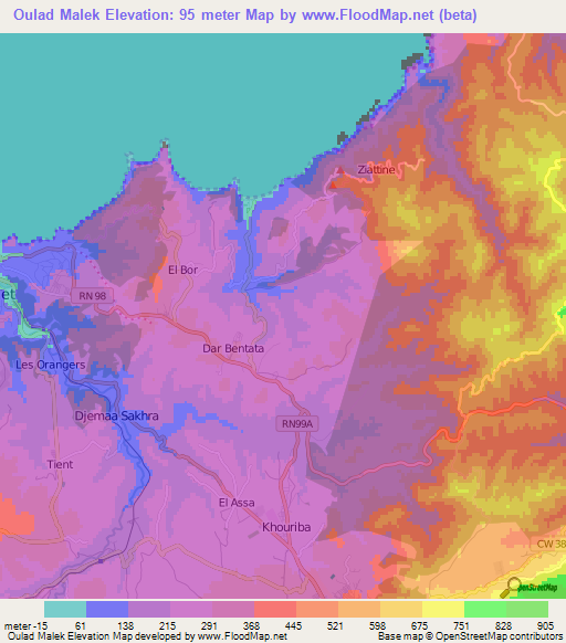 Oulad Malek,Algeria Elevation Map