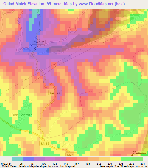 Oulad Malek,Algeria Elevation Map