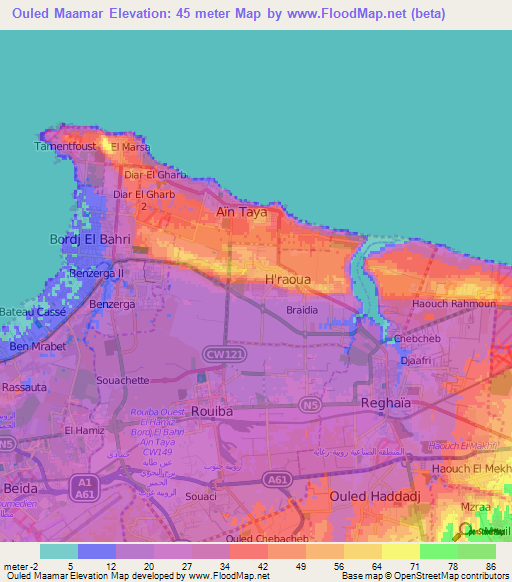 Ouled Maamar,Algeria Elevation Map