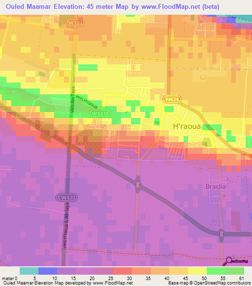 Ouled Maamar,Algeria Elevation Map