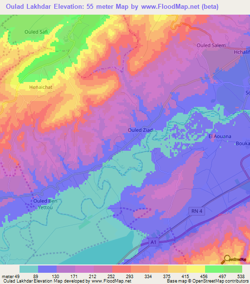 Oulad Lakhdar,Algeria Elevation Map